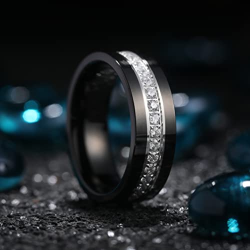 King Will Mens Tungsten Wedding Band with Cubic Zircon Inlay 7mm/8mm Flat Cut Comfort Fit Engagement Rings - color: Black&White-8mm