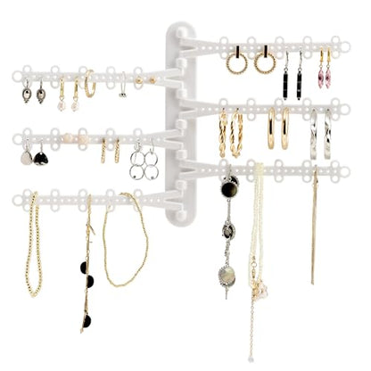 6-Tier Hanging Wall Jewelry Organizer, Earring, Necklace, Ring Holder-White | Large Capacity with 120 Earring Holes, Rotating Branches, Includes 3M Command Strips, Bracelet, Ring & Necklace Storage - color: 6-Tier Classic White