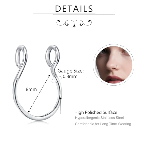 D.Bella Fake Septum Hoop 20G Faux Nose Piercing Hoop Clip on Nose Rings Non Piercing Fake Septum Lip Ear Ring Faux Body Piercing Jewelry for Women Men - color: Color B -silver