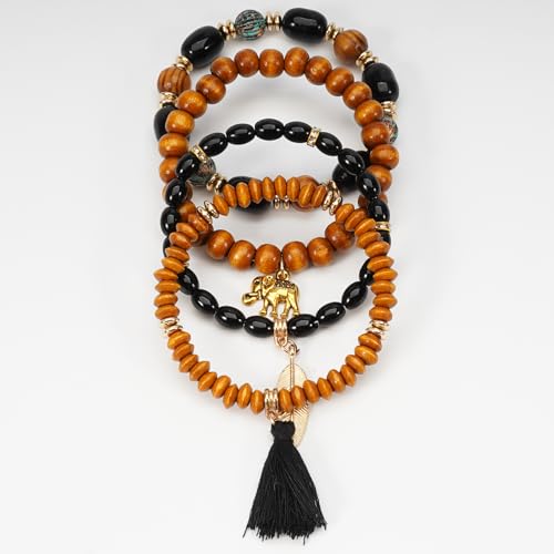 Boho Wooden Beads Bracelets Bohemian Bracelet Stack for Men Women Wood Beaded Bracelet Set - color: S