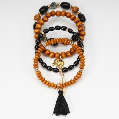 Boho Wooden Beads Bracelets Bohemian Bracelet Stack for Men Women Wood Beaded Bracelet Set - color: S