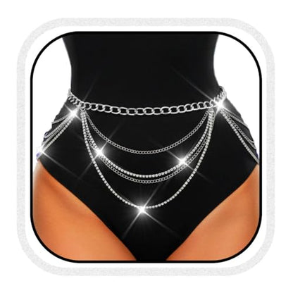 CLOACE Silver Waist Chain Rhinestone Layered Belly Chain Fashion Rave Chain Jewelry for Women