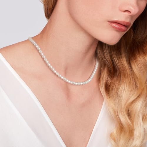 EVER FAITH Dainty Round Imitation Pearl Strand Necklace Stud Earrings Delicate Wedding Costume Prom Faux Pearls Jewelry for Women Bride - color: Cream Pearl, size: 6mm