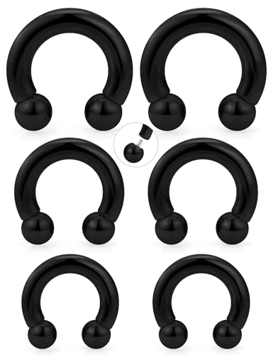 20G-00G Septum Rings Ear Gauges Earrings Stretching Kit 316L Surgical Steel Horseshoe Septum Pa Piercing Jewelry for Women 10mm 12mm 14mm 16mm - color: Black, size: Gauge: 0G, Inner Dia: 14mm 16mm 19mm