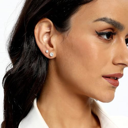 MDFUN 6 Pairs Stud Earrings Sets 3-8MM 18K Gold Plated Round 5A+ Cubic Zirconia Earrings Hypoallergenic CZ 6 Prong Ears Jewelry for Women - color: B-White Gold 3-8MM