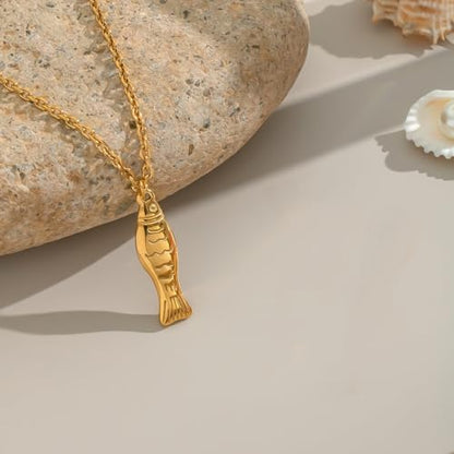 Fish Necklace for Women Handmade Beaded Y Pendant Necklace Colorful Summer Beach Boho Layering Choker Necklaces - color: Fish-Gold