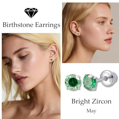 Limerencia Birthstone Screw Back Earrings G23 Implant Grade Titanium Stud Earrings Hypoallergenic Cubic Zirconia Posts Studs Jewelry Gifts for Girls Sensitive Ears - color: May