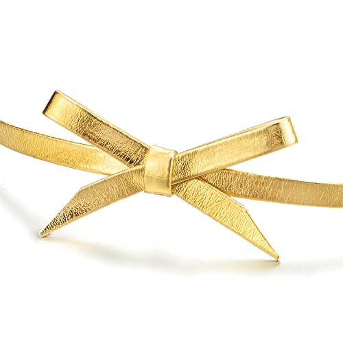 Ladies Leather Bow Choker Necklace Pendant - color: F-Gold Color