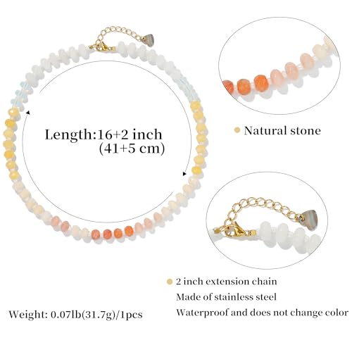 Joya Love Colorful Gemstone Beaded Necklaces For Women Trendy Rainbow Natural Stone Boho Handmade Stainless Steel Waterproof Strand Necklaces Jewelry For Women Gift - color: White Yellow