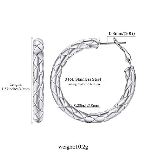 FindChic Chunky Hoop Earrings for Women, Silver/Black/14K Gold Plated Crossover Patterned Hollow Tube Rounded Loop Earrings, 30mm/40mm/60mm/80mm Hoops with Custom Name Options and Gift Box - color: b.Silver, size: 40MM