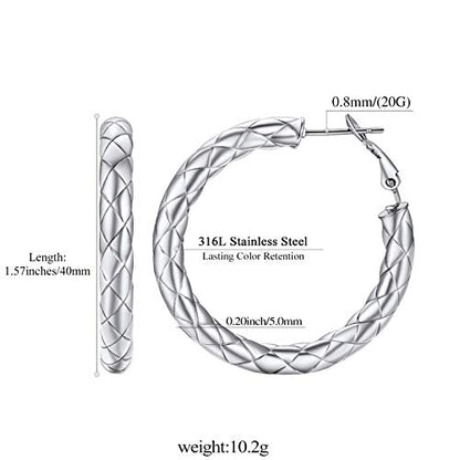 FindChic Chunky Hoop Earrings for Women, Silver/Black/14K Gold Plated Crossover Patterned Hollow Tube Rounded Loop Earrings, 30mm/40mm/60mm/80mm Hoops with Custom Name Options and Gift Box - color: b.Silver, size: 40MM