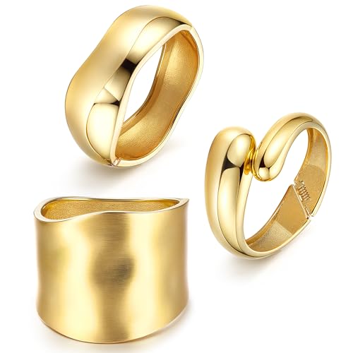 sailimue Chunky Gold Bracelets for Women Non Tarnish Bangles 4 Pcs | 16K Gold Plated Cuff Bracelets Stack Hinged Open Bangle Trendy Jewelry Gifts - style: Style C