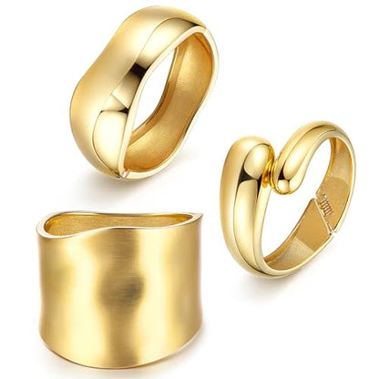 sailimue Chunky Gold Bracelets for Women Non Tarnish Bangles 4 Pcs | 16K Gold Plated Cuff Bracelets Stack Hinged Open Bangle Trendy Jewelry Gifts - style: Style C