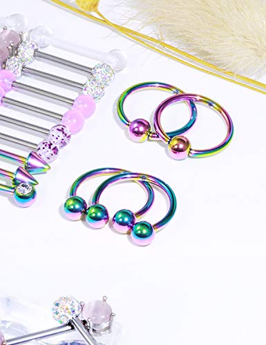 Oufksiyy 12 Pairs Nipple Rings Surgical Stainless Steel Hypoallergenic Nipple Piercing Jewelry 14G Nipple Barbells Hoops Tongue Rings for Women Men 14mm 14 Gauge Niple Tongue Jewelry