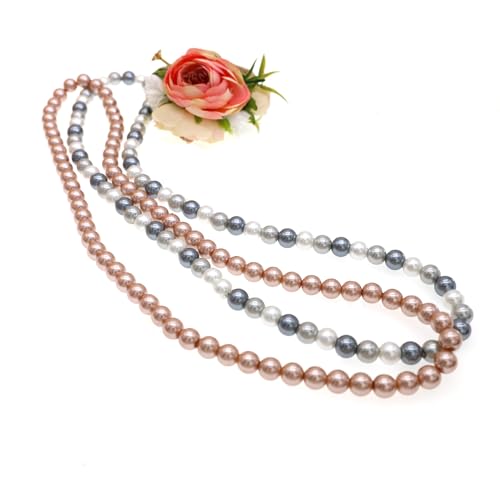 AAA+ Simulated Pearl Strand Necklace Colorful 10mm Pearls Choker Necklaces for Women 1920s Long Costume Jewelry Gift - color: long pearl necklace Pink 24 Inches