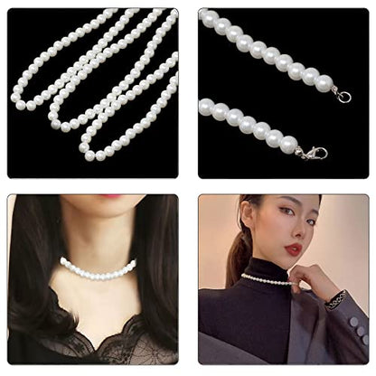 Honbay 6PCS Faux Pearl Necklaces Glass Round Pearl Choker Necklaces Fashion Jewelry for Weddings Parties or Daily Use (8mm)