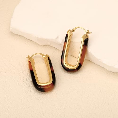 Dr's gift Chunky Leopard Print Earrings for Women 14K Gold Plated Statement Huggie Hoop Earrings Brown Acrylic Tortoise Resin Cheetah Trendy Jewelry - color: Leopard