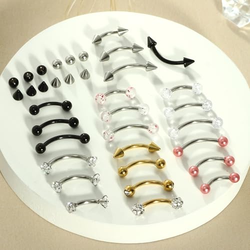 Suotarn Eyebrow Piercing Jewelry Surgical Steel Curved Barbell Tiny Eyebrow Ring Vertical Labret Lip Jewelry Ear Rook Helix Conch Daith Earrings For Women Men 16g 6mm/8mm/10mm