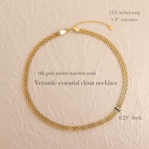 Jean Beau Gold Choker Necklace for Women, Simple 18K Gold Plated Adjustable Link Chain Prom Jewelry Gifts - color: Bismark