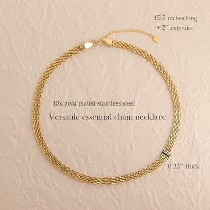 Jean Beau Gold Choker Necklace for Women, Simple 18K Gold Plated Adjustable Link Chain Prom Jewelry Gifts - color: Bismark