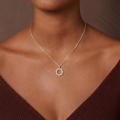 CHESKY Layered Necklaces for Women Trendy, Dainty 14k Gold Plated Pendant Necklace Layering Necklace for Women Non Tarnish Hypoallergenic Sun Gold Necklace Stack Gold Jewelry for Women Gifts - style: Sun-CZ