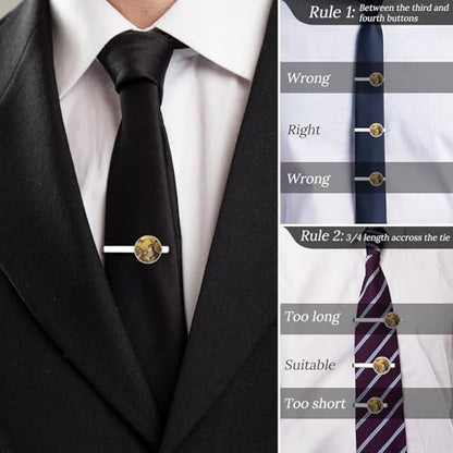 Tie Clip for Men, Tie Bar Cufflinks Set, Copper Necktie Clip And Shirt Cuff Links for Business Wedding Gift - color: Kangaroo Butterfly Garden