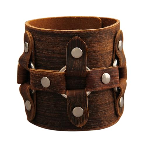 JAOYU Punk Leather Cuff Bracelet Goth Leather Wristband Rock Bracelet Biker Bracelet for Men Leather Armband Black Handmade Jewelry - color: Leather Cuff Bracelet Brown