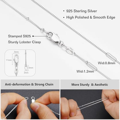 IIEFWELL S925 Sterling Silver Chain Necklace for Women - 1.2/0.8mm Satellite Bead Cable Box Chains Necklace Set, Hypoallergenic Sturdy Women's Silver Chain Necklaces, 16/18/20/22 Inches Jewelry Gifts - color: Box + Satellite, size: 18 Inch (Women's Averag