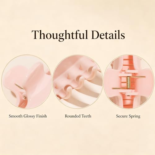 Ivyu 4-Inch Large Rounded Rectangle Hair Claw Clip for Women, Strong Hold | Smooth rounded teeth and a strong spring provide a secure hold for full updos on fine to medium hair. - color: Light pink