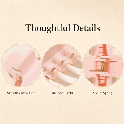 Ivyu 4-Inch Large Rounded Rectangle Hair Claw Clip for Women, Strong Hold | Smooth rounded teeth and a strong spring provide a secure hold for full updos on fine to medium hair. - color: Light pink