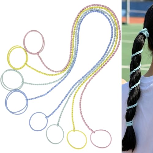 Hair Ties for Women, 25" 4 Packs Soft Nylon Elastic Ponytail Holders for Thick,Curly,Fine Hair Spiral Pony Tail Wrap Around Tie Long Womens Accessories for Sports,Swim,GYM (Yellow/Pink/Blue/Green) - color: Yellow/ Pink/Blue/Green-25"