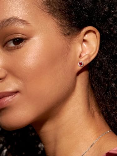 Suplight 925 Sterling Silver Birthstone Stud Earrings for Women, Round/Heart/Teardrop/Square Crystal Diamond Earrings for Women, Dainty Birthday Gifts Jewelry - color: style a-01. round-January (Created Garnet)