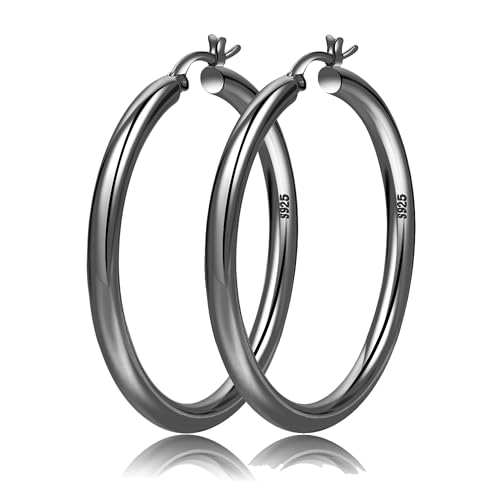 4mm Thick Gold Chunky Earrings Steling Silver Post Hoops Earrings For Women Hollow Tube Hoops Earrings Thick Gold Hoop Earrings Hypoallergenic Lightweight Gold Hoop Large Earrings 20/30/40/50/60MM - color: black,4*50mm