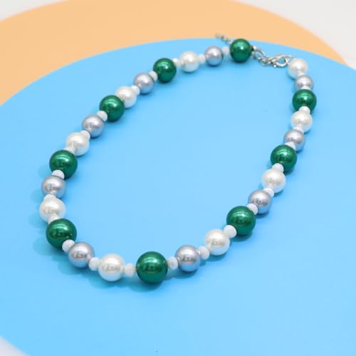 AAA+ Simulated Pearl Strand Necklace Colorful 10mm Pearls Choker Necklaces for Women 1920s Long Costume Jewelry Gift - color: emerald choker pearl