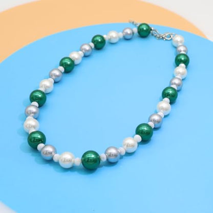 AAA+ Simulated Pearl Strand Necklace Colorful 10mm Pearls Choker Necklaces for Women 1920s Long Costume Jewelry Gift - color: emerald choker pearl