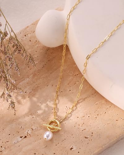 Pearl Necklaces for Women Trendy 14k Gold Plated Cubic Zirconia Pearl Pendant Necklace Valentines Day Wedding Birthday Mother's Day Gifts Dainty Gold Necklace for Women - color: Style 8 - Gold Necklace