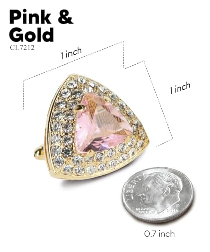 Triangular Crystal Diamond Set Cuff Links for Men – Tuxedo Suit Accessories, Cufflinks for Men - style: Pink/Gold