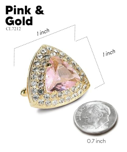 Triangular Crystal Diamond Set Cuff Links for Men – Tuxedo Suit Accessories, Cufflinks for Men - style: Pink/Gold