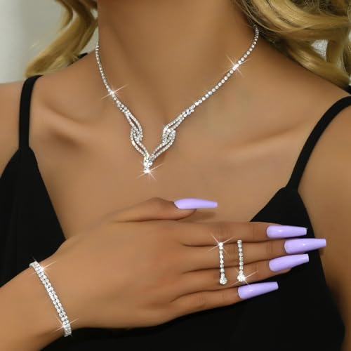 Prom Earrings Necklace Bracelet Set Elegant Crystal Rhinestone Necklace Earrings Bracelet Bridal Wedding Prom Dresses Costume Outfit Gold Jewelry Sets for Women - color: G