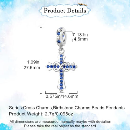 HappyStar 925 Sterling Silver Charms Infinity Design Birthstone Charms for Bracelets with 5A Cubic Zirconia Cross Necklace for Women Dangle Pendant Compatible Pandora Bracelets Happy Birthday Gifts - color: 9-September Birthstone Charms