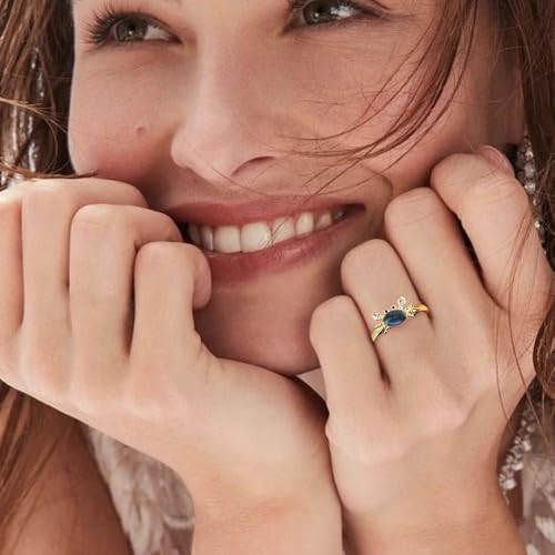 Dtja Crystal Crab Statement Ring for Women Gold Plated Expandable Cute Marine Animal Adjustable Open Wrap Finger Ring Elegant Birthday Holiday Party Jewelry - color: Royal Blue