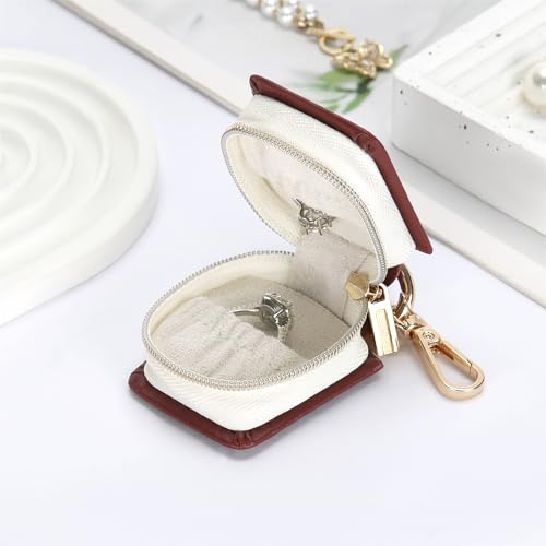 KUKUVR Travel Jewelry Ring Holder Box with Keychain (Red) | Small Ring Earring Stud Necklace Storage Case, for Gym Sports - color: Red