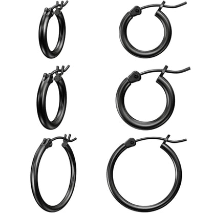 Gold Hoop Earrings for Women 14K Gold Plated | 925 Sterling Silver Post Hypoallergenic Hoop Earrings - color: Black, size: 14-16-20mm