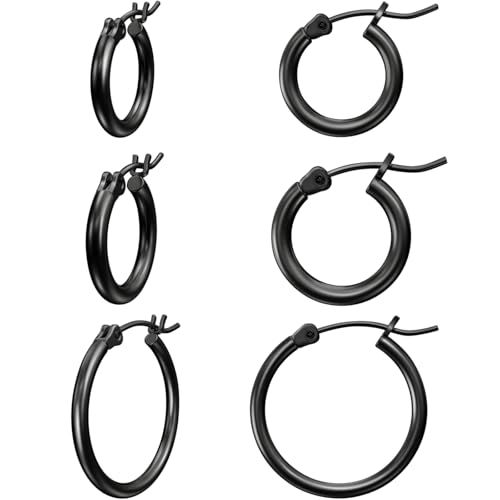 Gold Hoop Earrings for Women 14K Gold Plated | 925 Sterling Silver Post Hypoallergenic Hoop Earrings - color: Black, size: 14-16-20mm