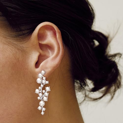 Crysdue Simulated Pearl Earrings for Women, Dainty Silver/Gold/Rose Gold Plated Cubic Zirconia Drop Dangle Earrings Wedding Jewelry for Bride Bridesmaid - style: G_CZ+pearl, rose gold