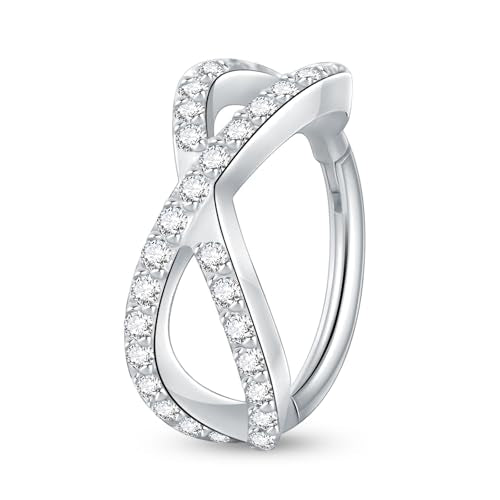 Xpircn ASTM F136 Titanium Double Hoop Septum Click Nose Rings Lip Rook Lobe Tragus Helix Cartilage Daith Conch Earrings Clear CZ Paved Nose Piercing Jewelry for Women Men - color: Double Hoops Silver, size: 16G 8mm