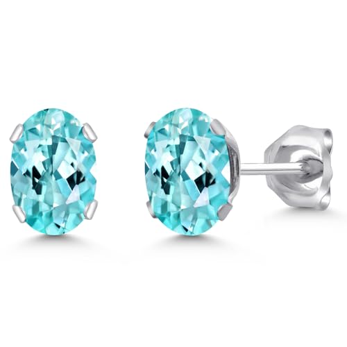 Gem Stone King Oval Gemstone Birthstone Stud Earrings for Women Men | Oval Cut 7X5MM | Fine Jewelry Gifts for Mom Dad Wife Him Her - style: Apatite