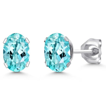 Gem Stone King Oval Gemstone Birthstone Stud Earrings for Women Men | Oval Cut 7X5MM | Fine Jewelry Gifts for Mom Dad Wife Him Her - style: Apatite