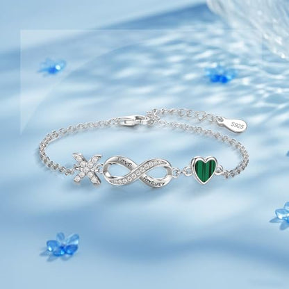 925 Sterling Silver Adjustable Letter Bracelets Infinity Heart Emerald Charm Link Bracelet ，Personalized Charm Alphabet Jewelry Valentines Christmas Mother’s Day Birthday Gifts - color: X