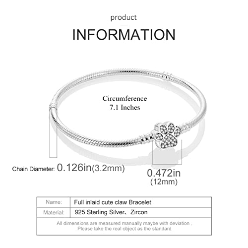 MULA 925 Sterling Silver Snake Chain Charm Bracelet Butterfly Sunflower Heart with 5A Cubic Zirconia Bracelets for Women - color: Pet Palm, size: 7.1in (fit wrist size 5.9in )